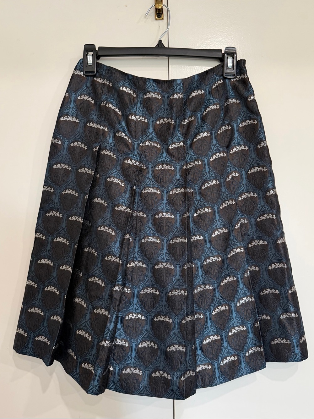 Nine West Black and Blue Brocade A-Line Skirt